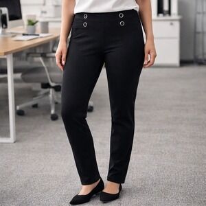 89th + Madison Black Ponte Pull-On Skinny Pants Women M Grommet Waist Workwear